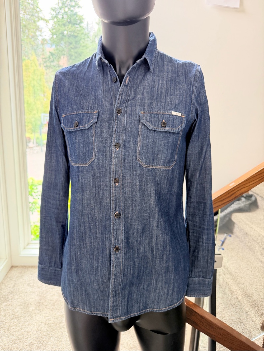 MOTHER Dark Blue Denim Button-Down Shirt